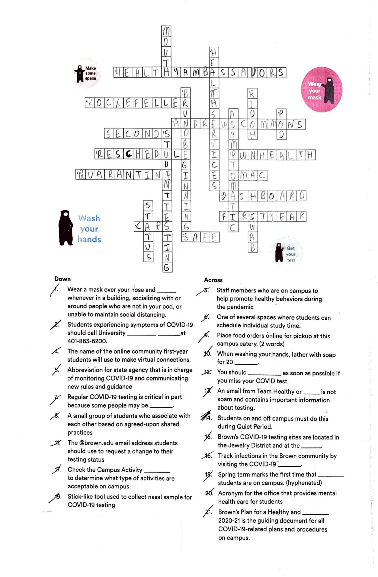 Brown Takes Care Crossword Puzzle with answers, listed below