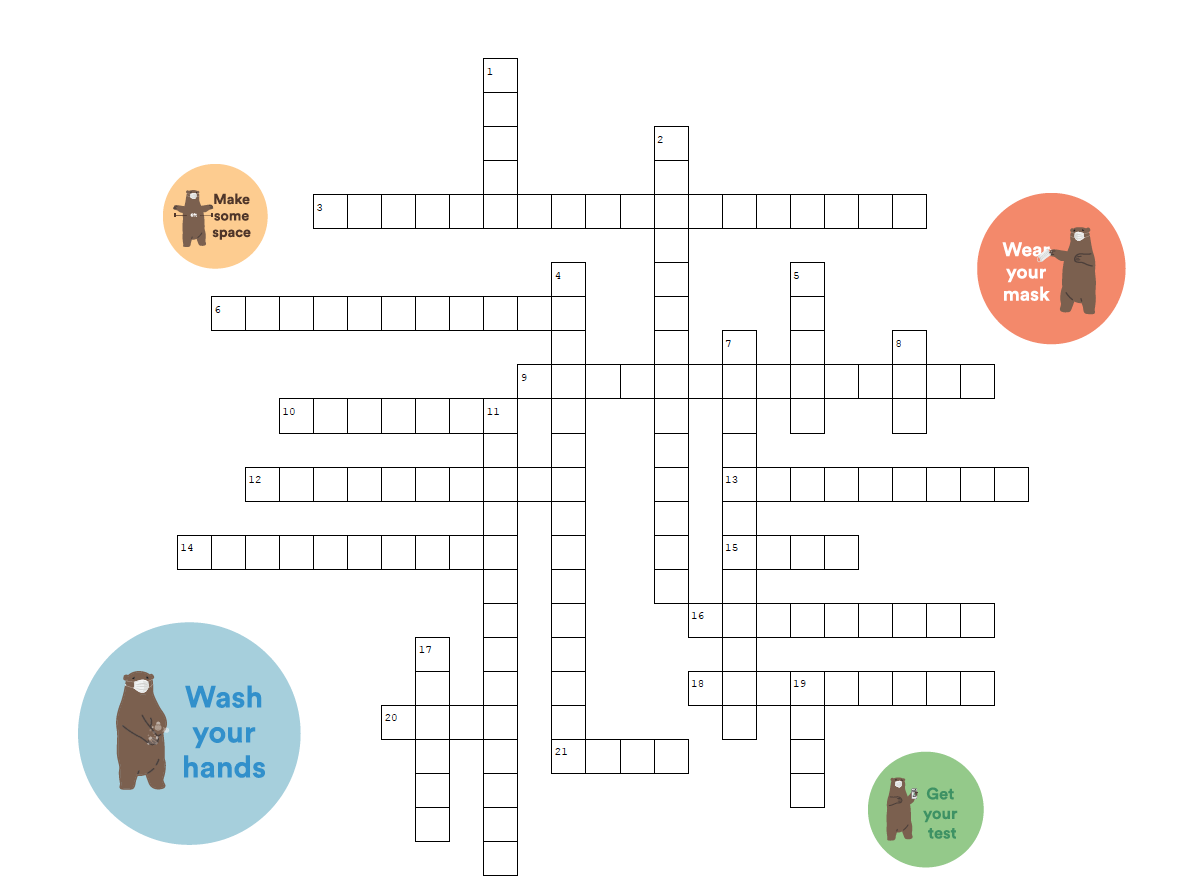 A simple crossword puzzle with cartoon bears in the margins